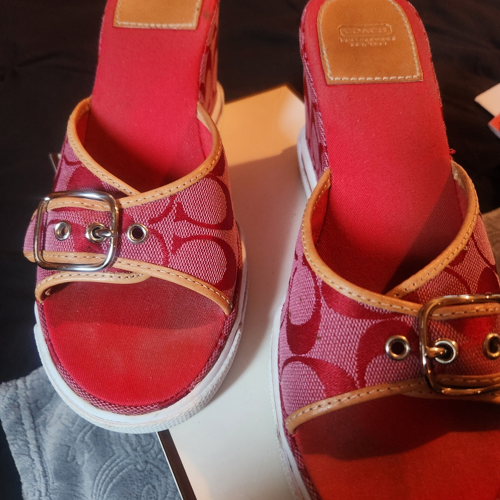Red Coach Slide Sandals with Buckle